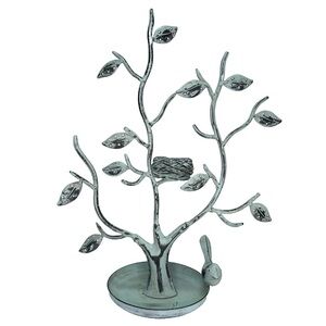 Metal jewelry organizer tree with a distressed patina finish